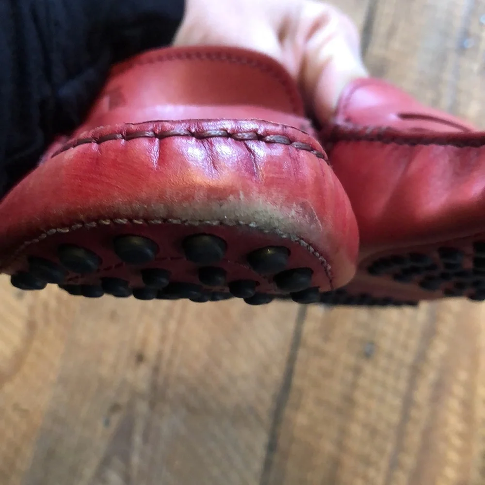 Tod’s Red leather driving loafers shoes size 8